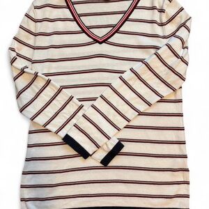Tommy Hilfiger Striped Coastal Grandmacore V-Neck Long Sleeve Sweater